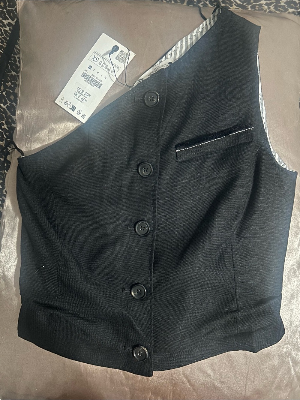 Zara Black Sleeveless Vest with Button Details